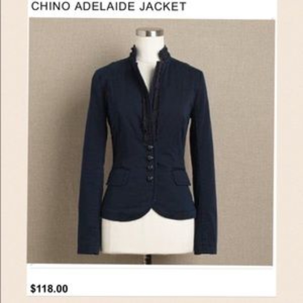 J. CREW Navy Chino Adelaide Ruffled Jacket Size 0